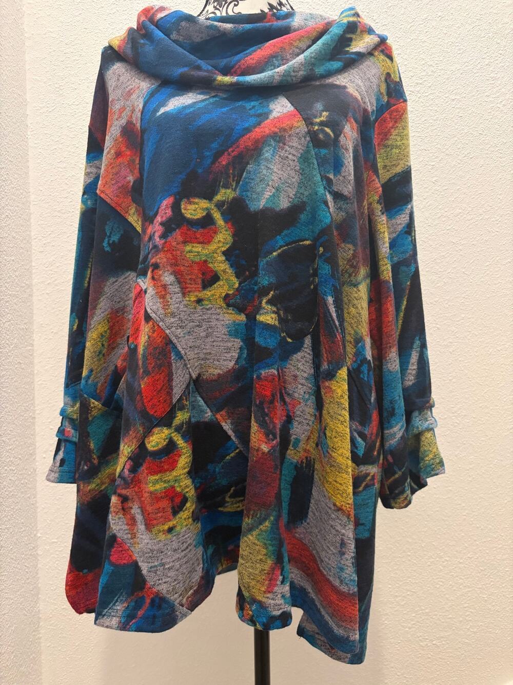 Ali Miles 2X Abstract Cowl Neck Tunic Artsy Lagenlook Art to Wear